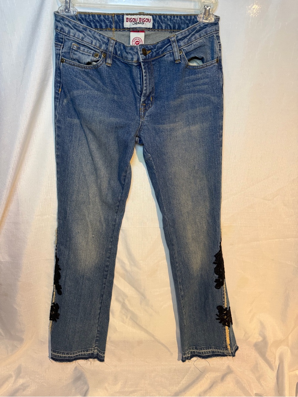 Bisou Bisou Medium Blue Cropped Jeans with Black Floral Accents